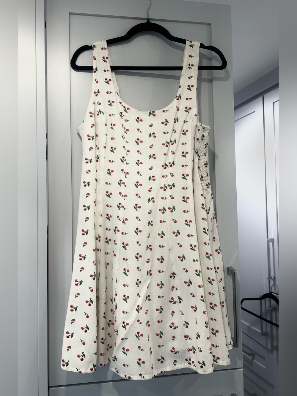 White Swing Dress with Red Cherry Print